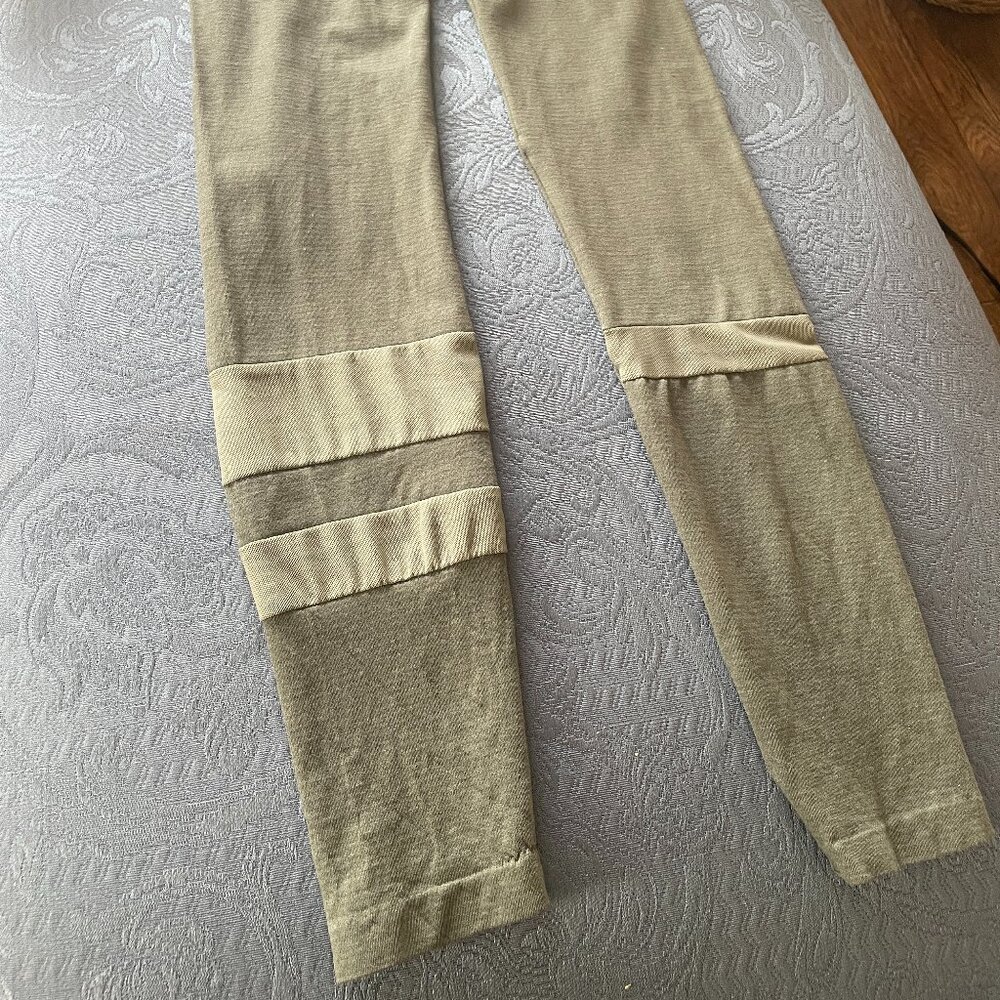 Olive Green Colorblock Mesh stripe Leggings | Soft Stretch Knit | S/M